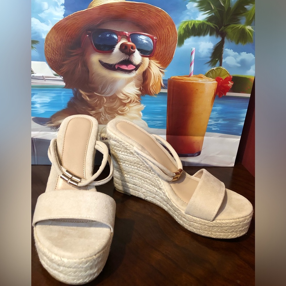 Women's Cream Espadrille Wedge Sandals